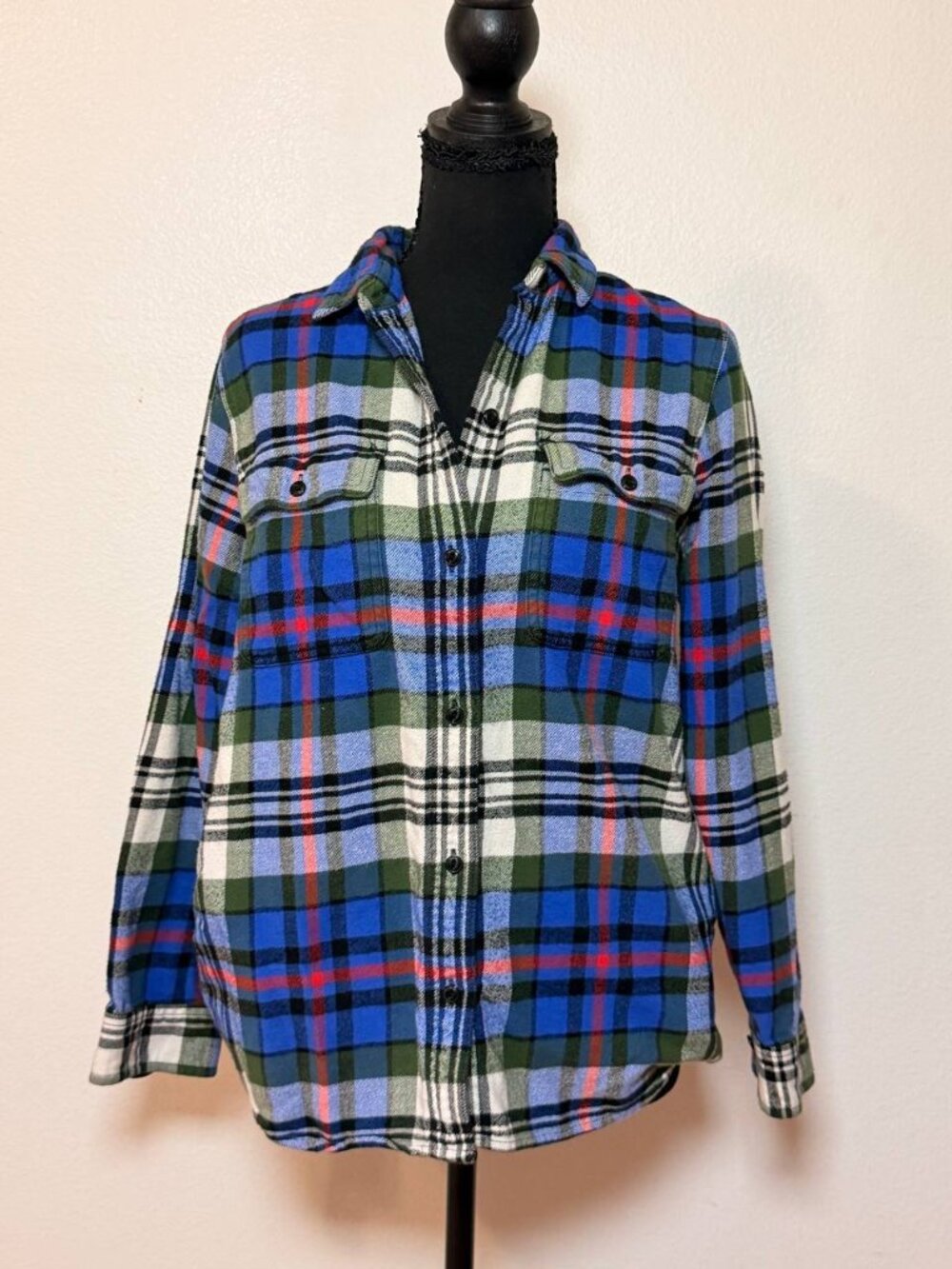 Madewell Blue Green Plaid Flannel Button Down Shirt Grunge Cabincore S